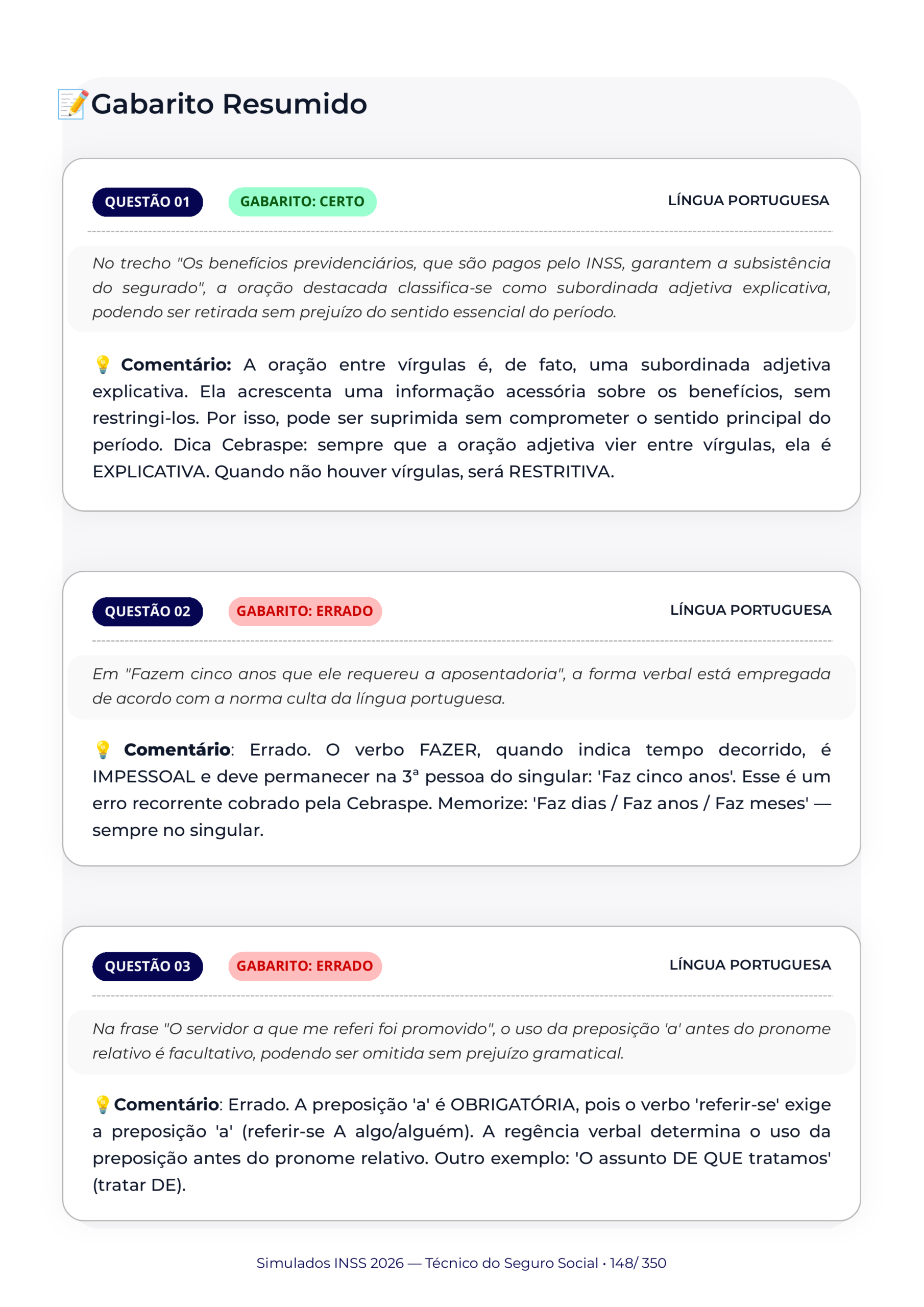 Língua Portuguesa, Gabarito comentado