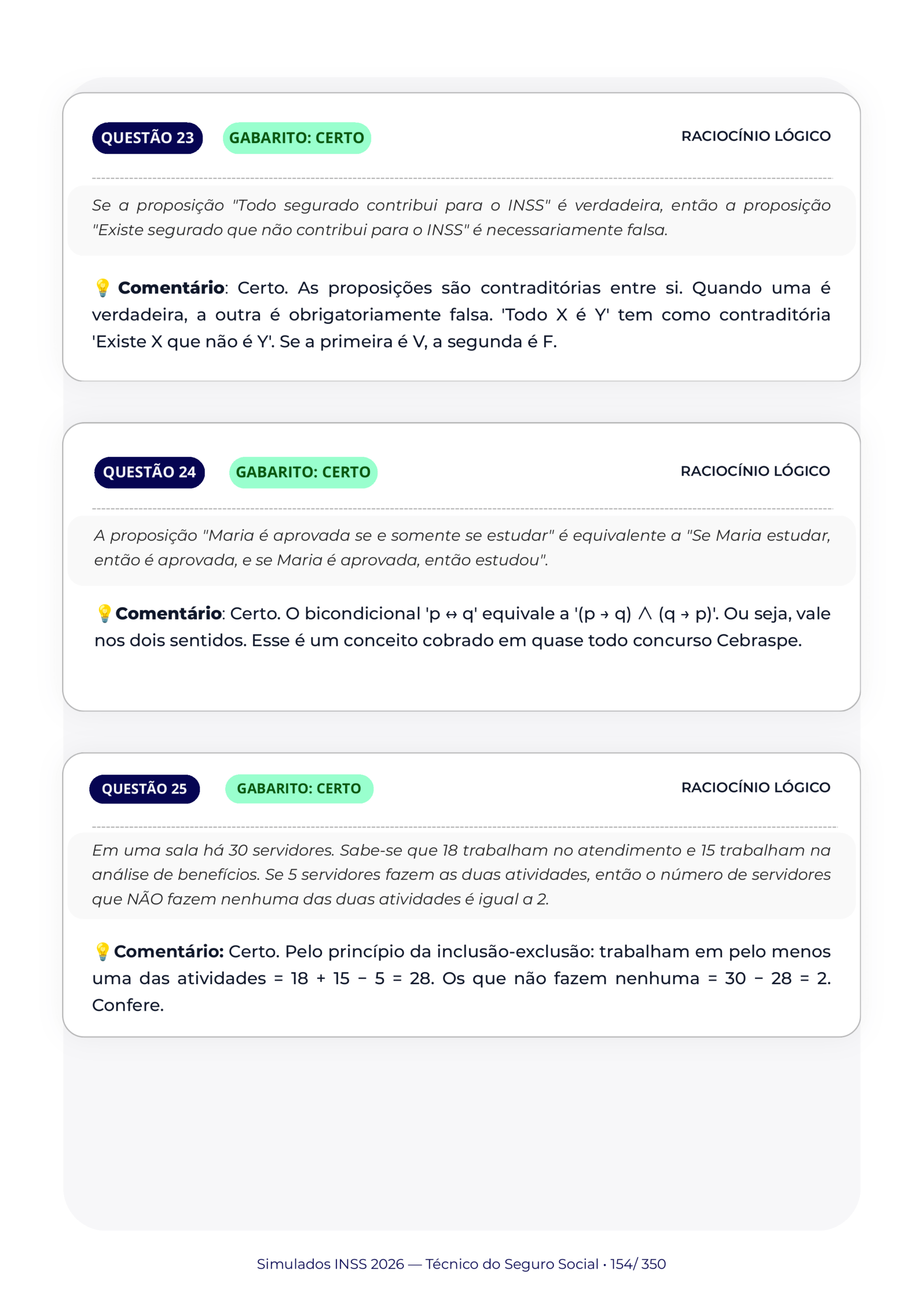 Raciocínio Lógico, Gabarito comentado