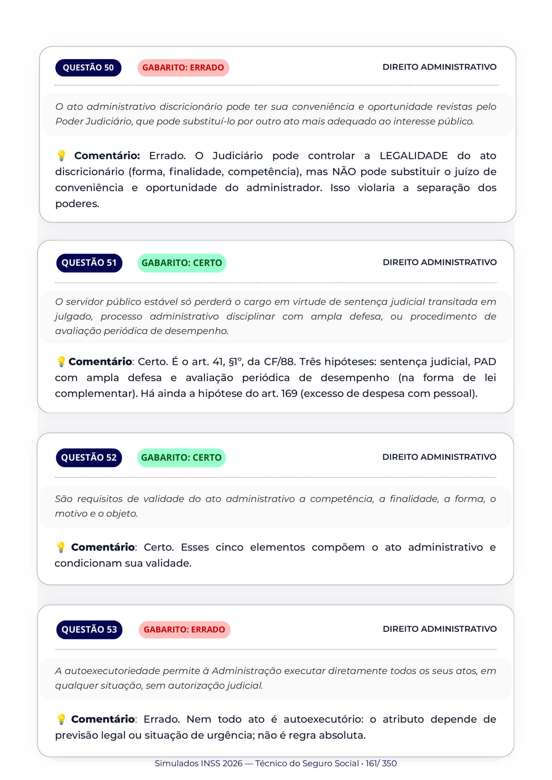 Direito Administrativo, Gabarito comentado