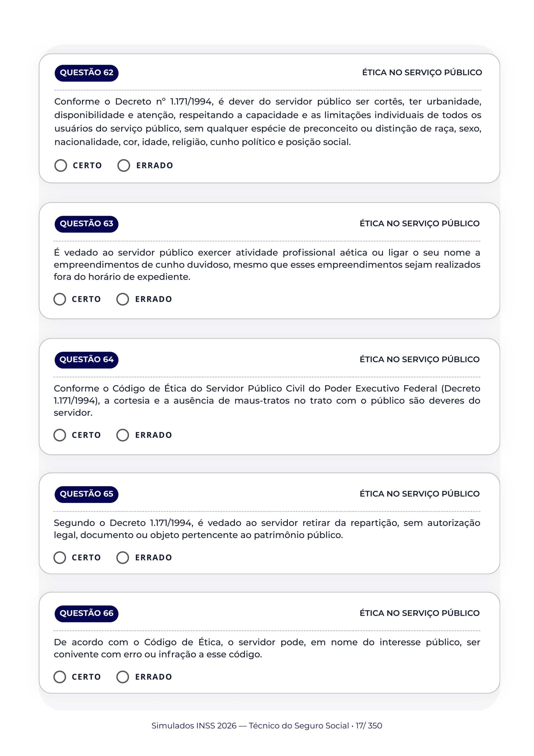 Ética no Serviço Público, Questões
