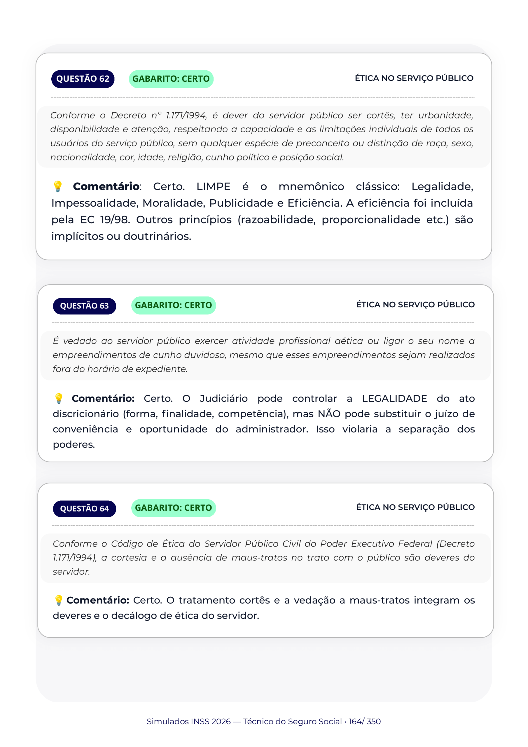 Ética no Serviço Público, Gabarito comentado