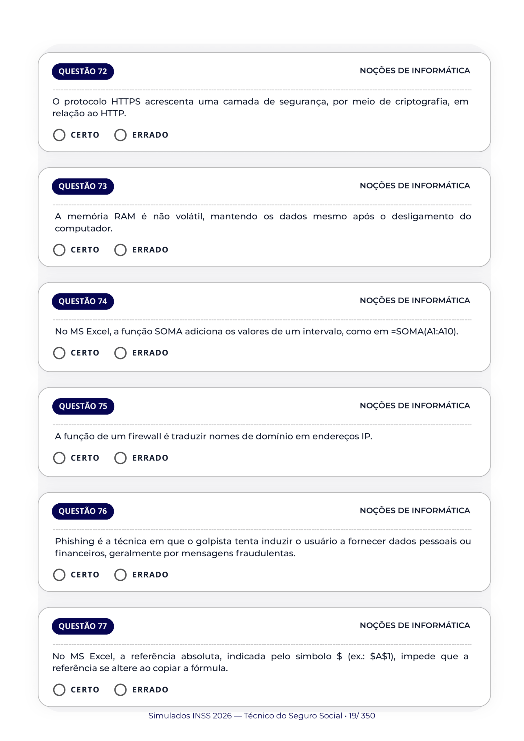 Noções de Informática, Questões