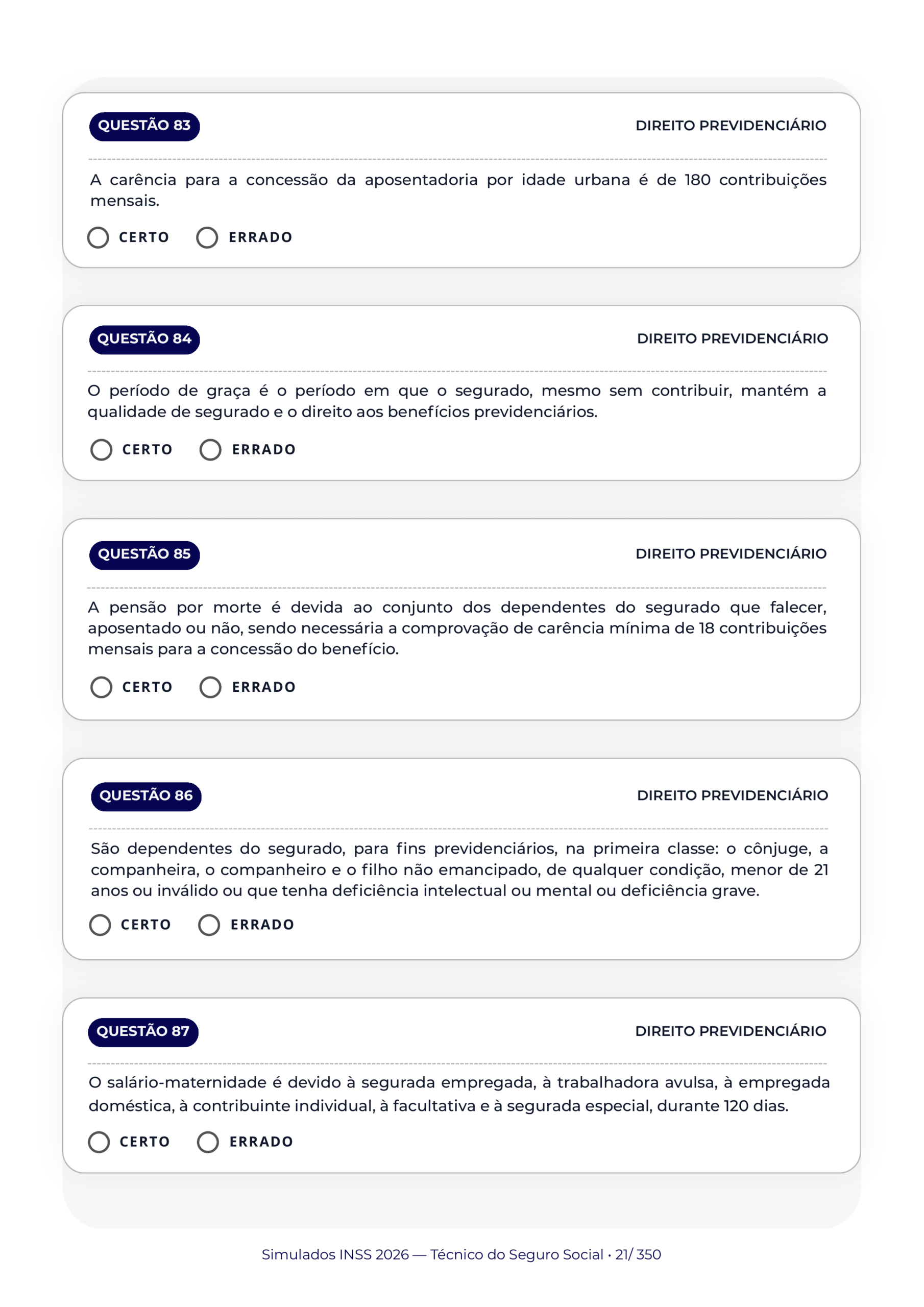 Direito Previdenciário, Questões