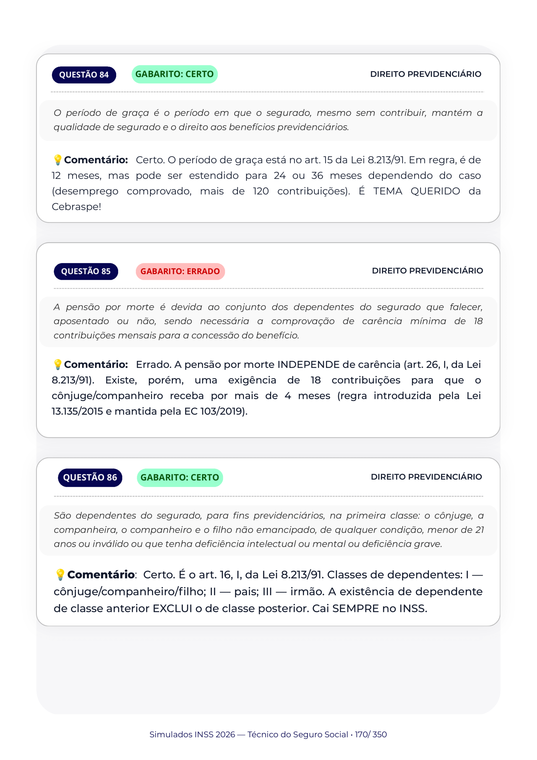 Direito Previdenciário, Gabarito comentado